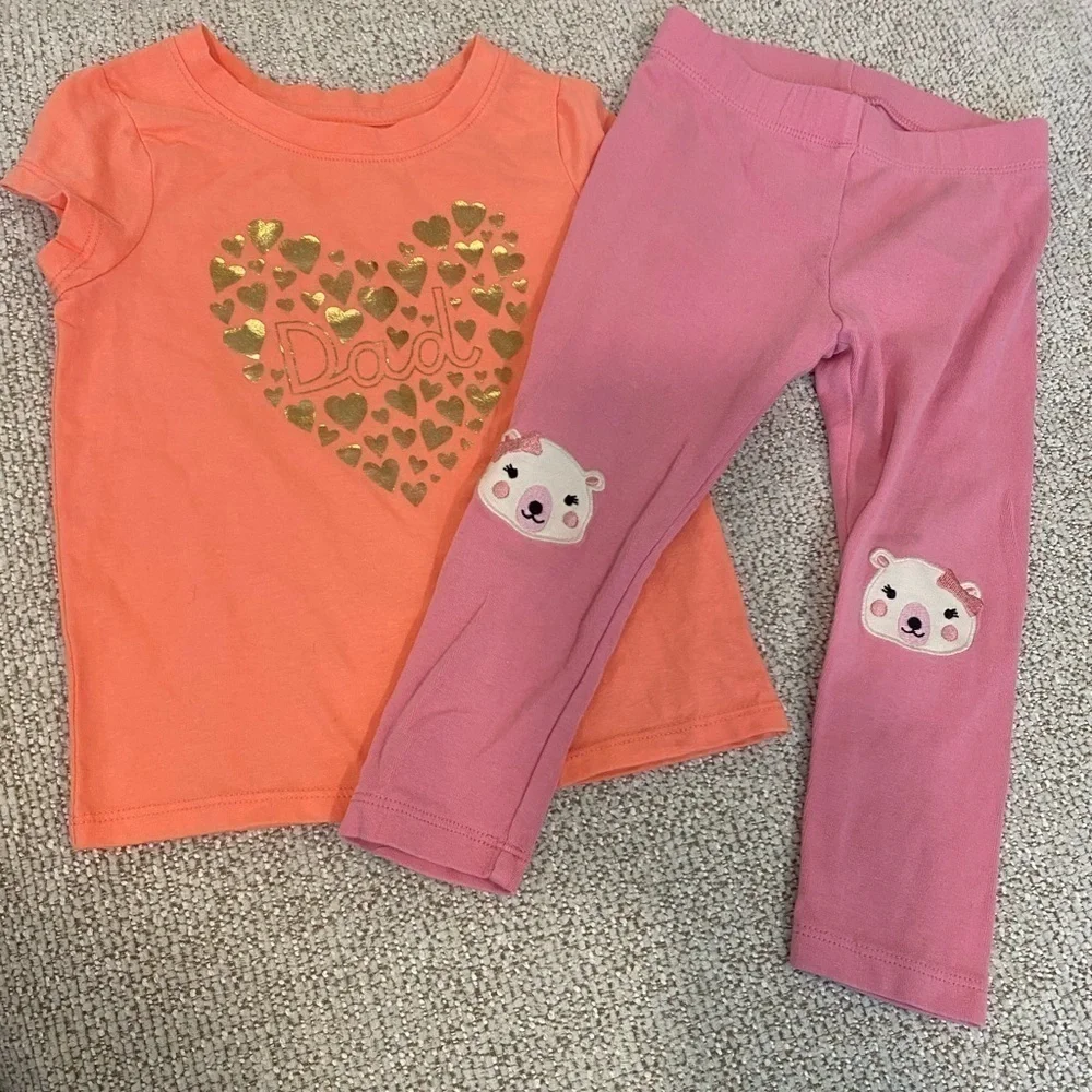 3/$15 SALE 2T Girls Old Navy Dad Heart Shirt & Gymboree Pink Bear Leggings - Picture 1 of 4